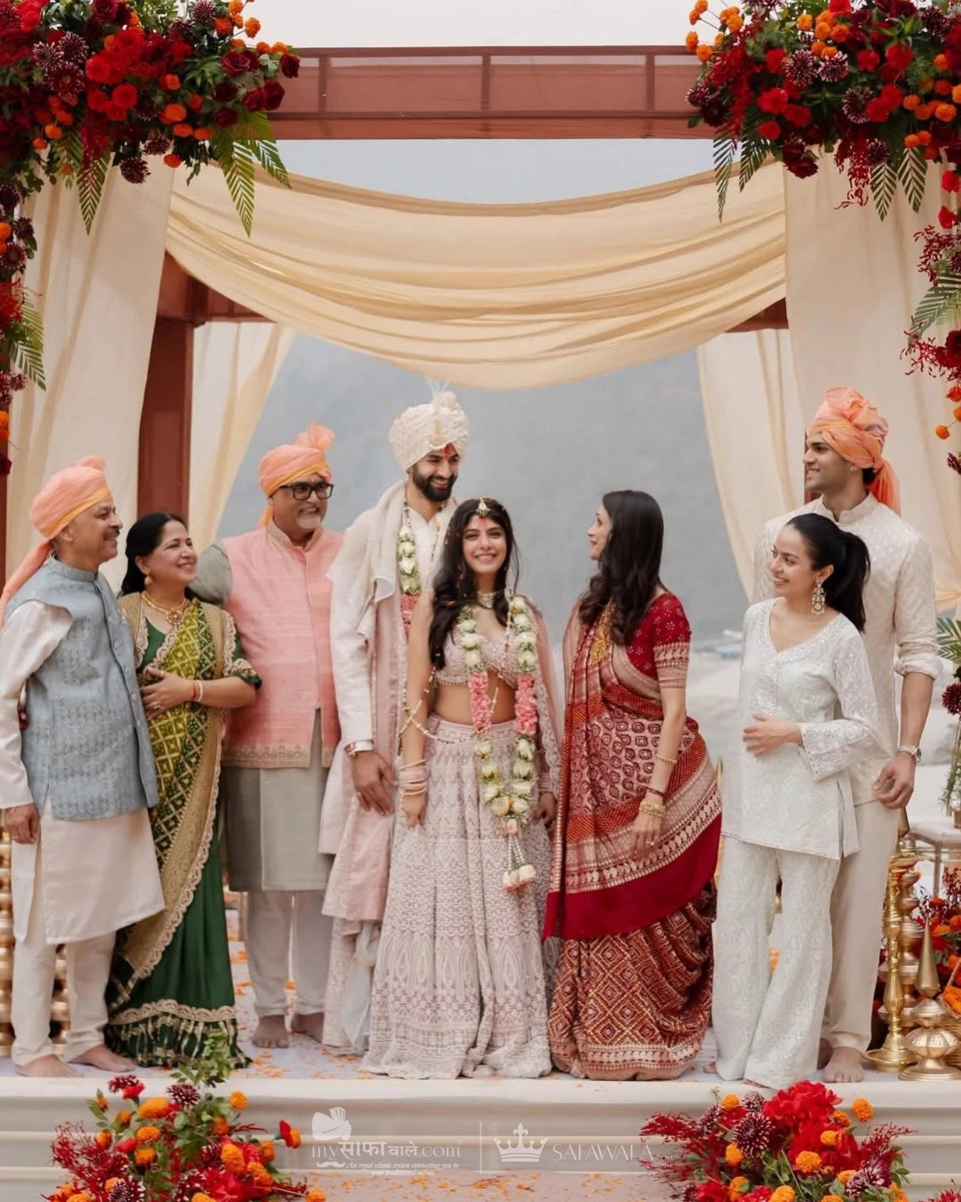 Royal red wedding safa and embroidered groom styling for Bhangarwadi